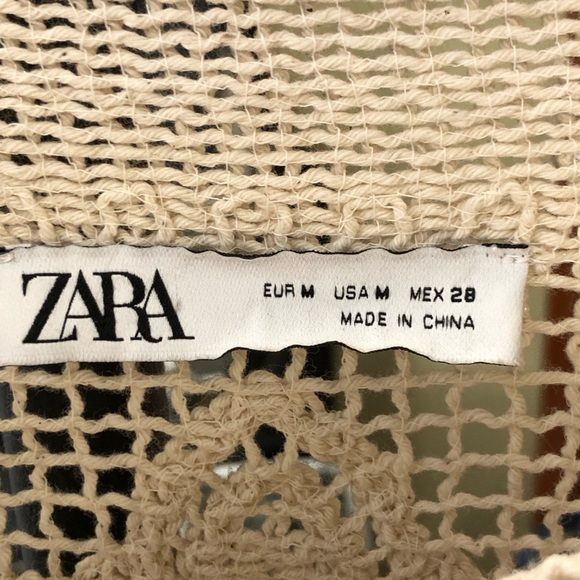 Zara cream open knit crocheted, short sleeve top - Picture 5 of 13